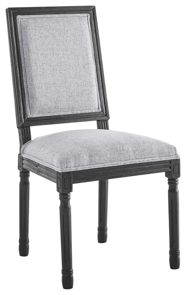 Court French Vintage Upholstered Fabric Dining Side Chair Black Light Gray