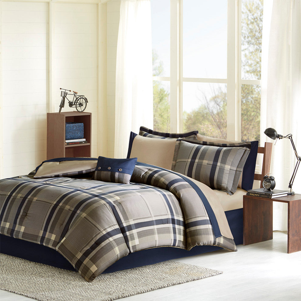 Intelligent Design Robbie Plaid Comforter Set With Bed Sheets, Navy Multi
