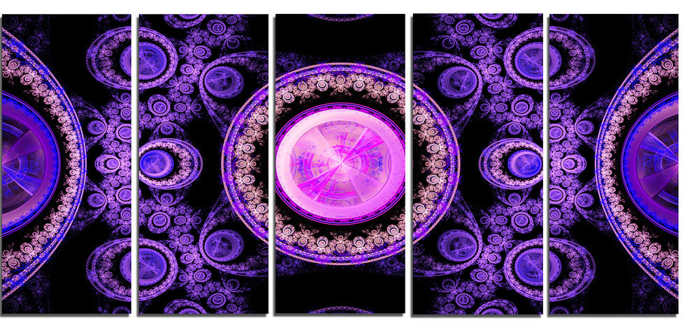 Purple Psychedelic Relaxing Art, Abstract Canvas Art Print, 60"x28", 5 Panels