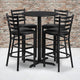 30'' Round Black Laminate Table, 4 Ladder Back Metal Barstools- Black Seat