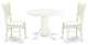3Pc Dining Set 2 Wooden Chairs, Round Table, Slatted Chair Back Linen White