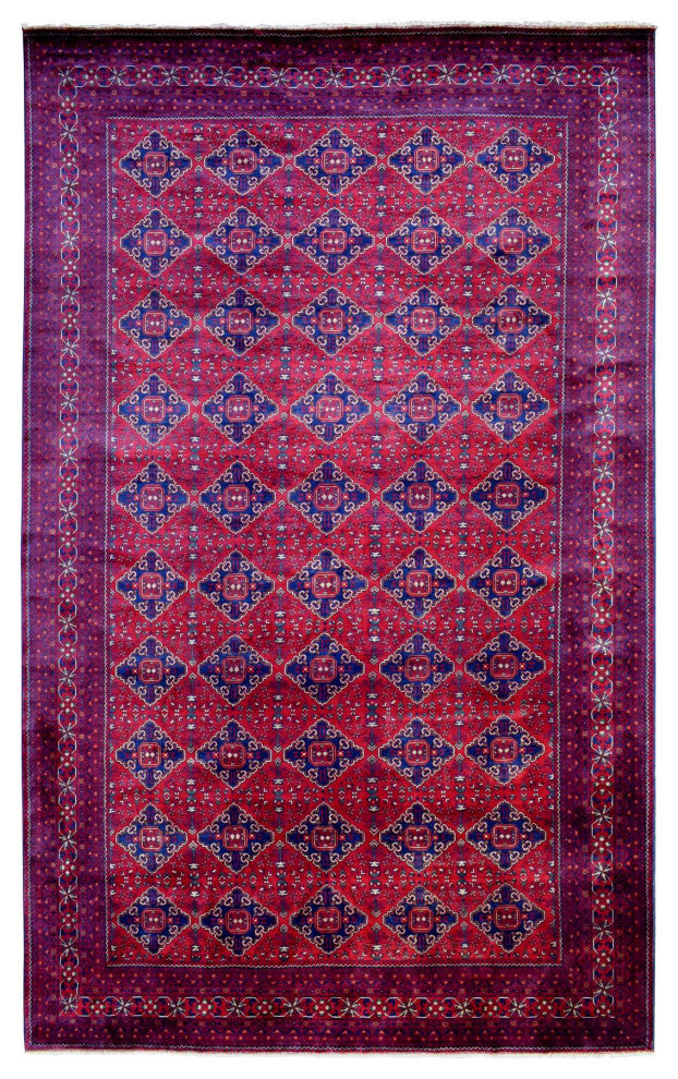 Red, Afghan Khamyab, Organic Wool Hand Knotted Oversized Rug, 9'10"x16'0"