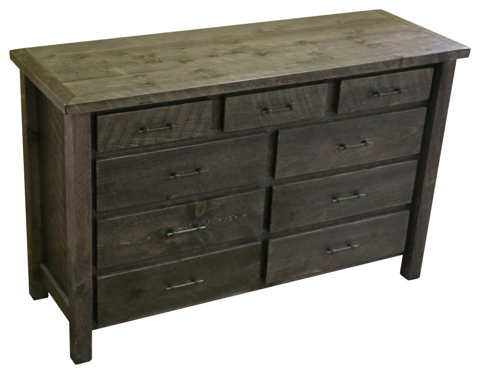 Barnwood Style Timber Peg 9-Drawer Dresser, Weathered Slate