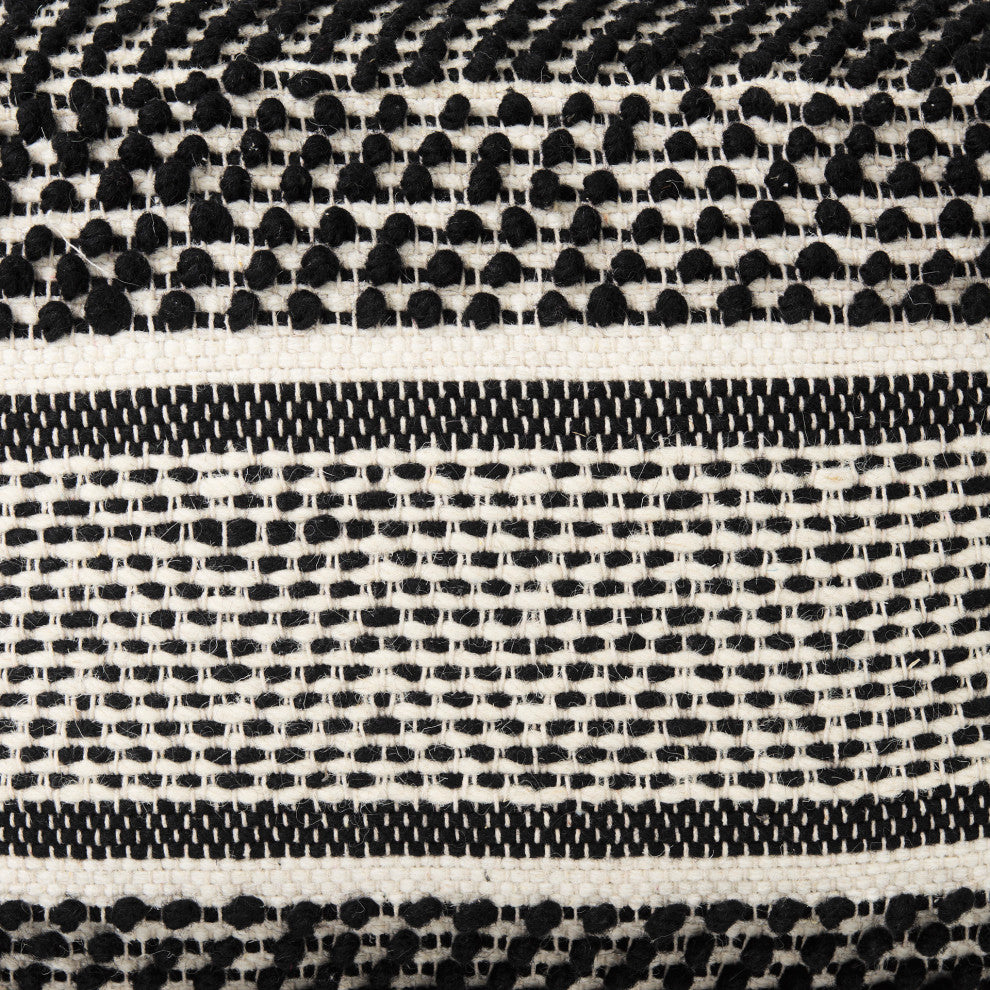 Garima 22Lx22Wx14H Black/White Wool and Cotton Patterned Pouf