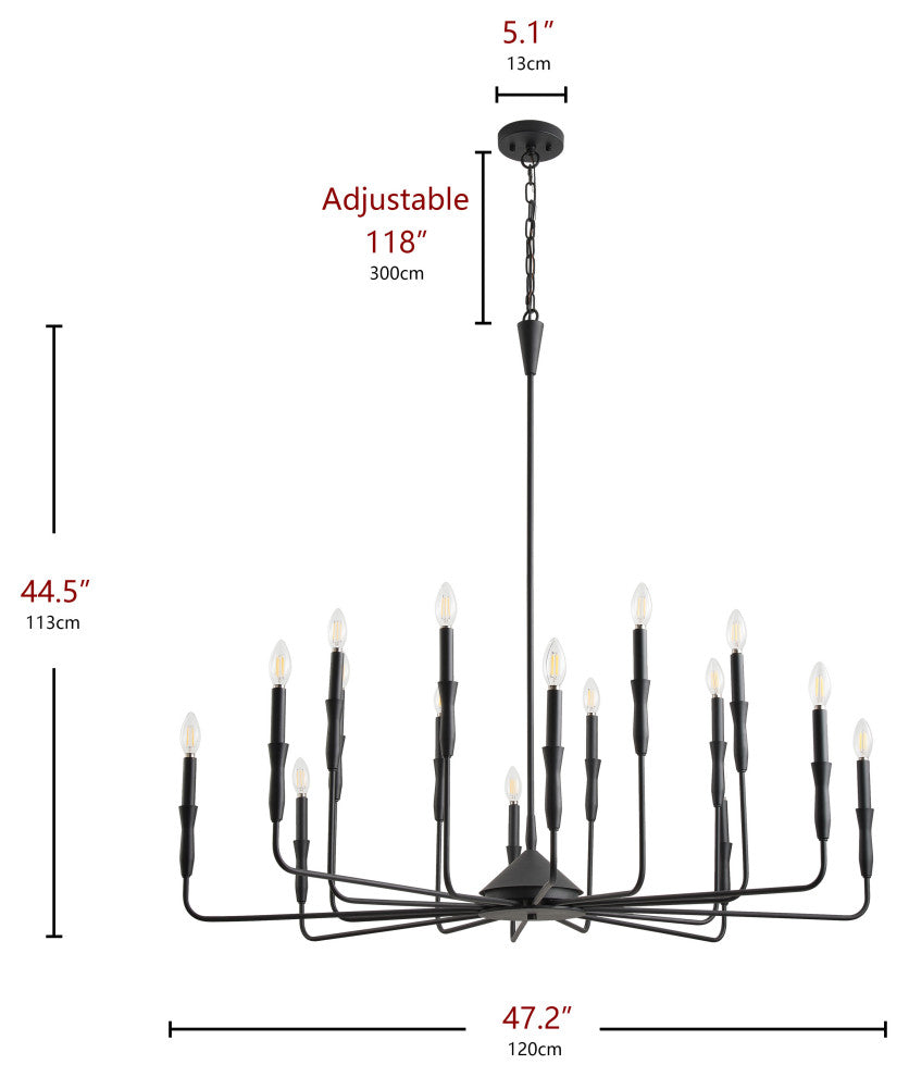 Farmhouse Classic Black Multi-Bulbs Candle Chandelier for Kitchen Island, 16-Light