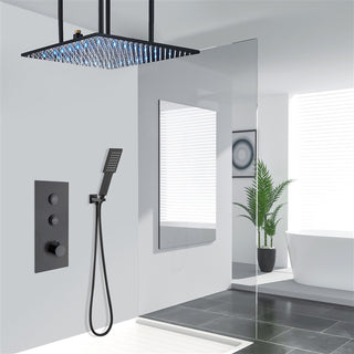 Fontana 24" Thermostatic LED Rainfall Shower System, Handheld Shower-Matte Black