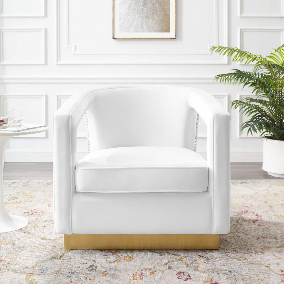 Armchair Accent Chair, Velvet, White, Modern, Living Lounge Hotel Hospitality