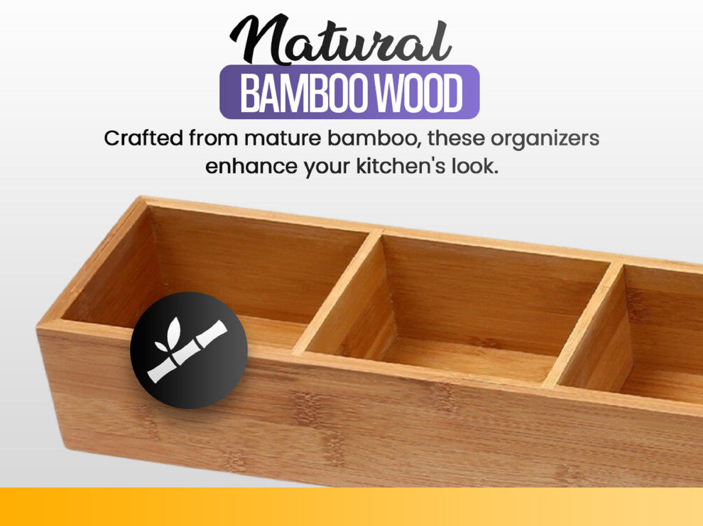 YBM HOME Bamboo 4 Compartment Organizer Tray for Drawers