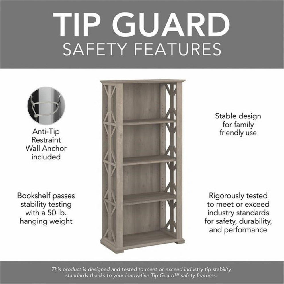 Homestead 4 Shelf Farmhouse Bookcase in Driftwood Gray - Engineered Wood