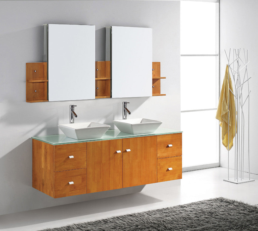 Clarissa 61" Double Bathroom Vanity Set, Honey Oak
