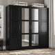100% Solid Wood Cosmo 4-Door Wardrobe/Armoire/Closet, Black-Mirror