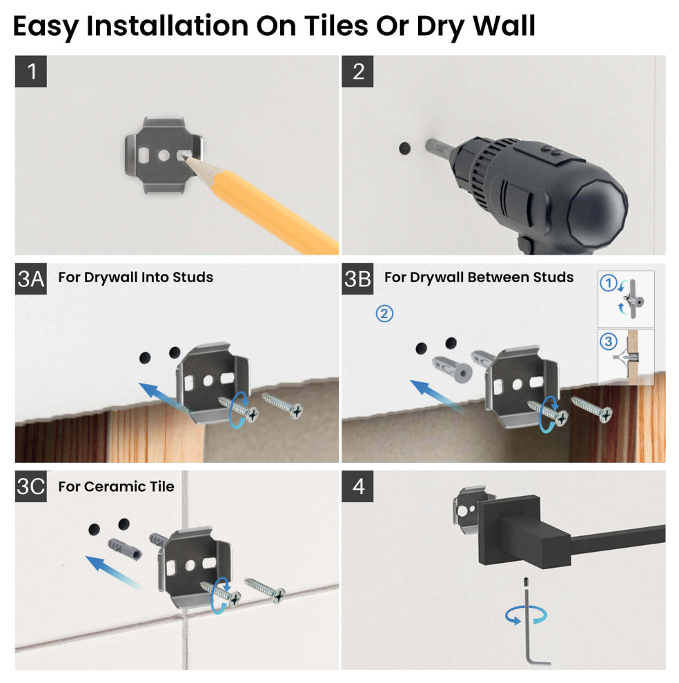 Cube 4-Piece Bathroom Hardware Set, Matte Black
