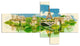 Paris Panoramic View, Cityscape Watercolor Canvas Print, 60"x32", 5 panels