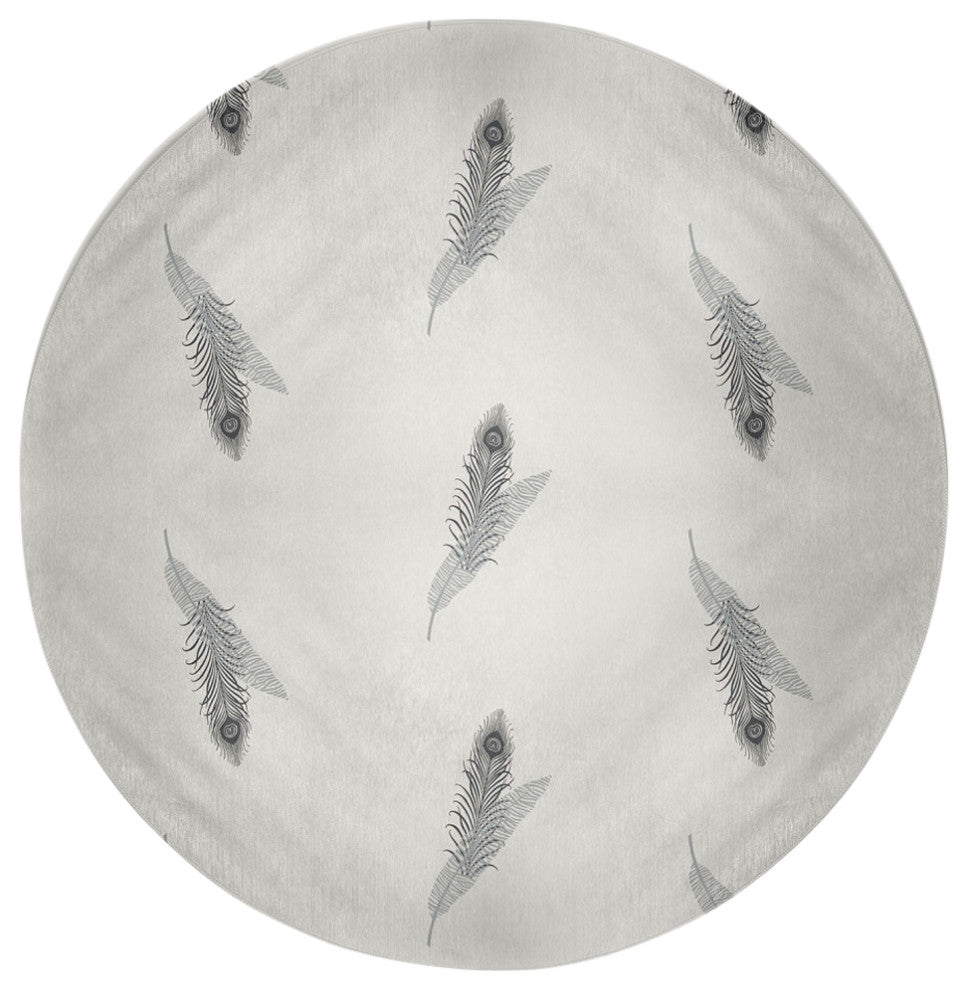 Feather Stripe Spring Chenille Rug, Lunar Gray, 5' Round