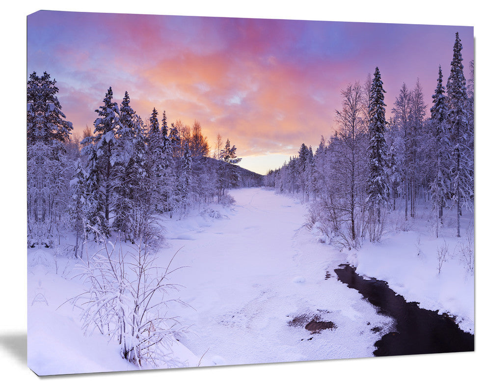 Winter River in Finnish Lapland, Modern Landscape Canvas Art, 40"x30"