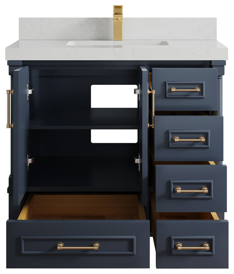 Aberdeen 36 Center Sink Bath Vanity in Hale Navy Blue  2" Carrara Quartz