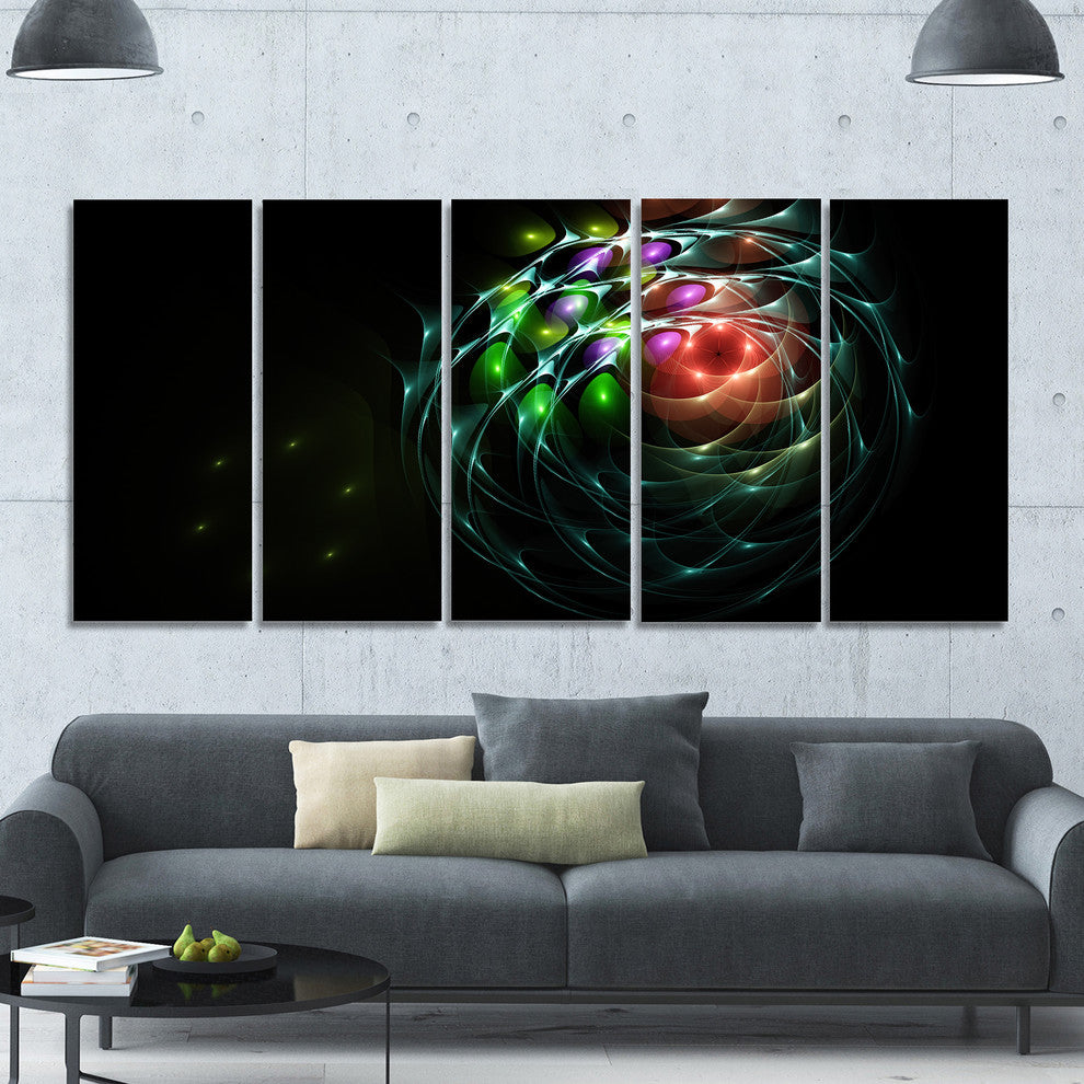 Green 3D Surreal Fractal Design, Abstract Art on Canvas, 60"x28", 5 Panels