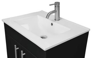 Pacific 24 Bathroom Vanity With Ceramic Top and Brushed Nickel Handles, Black