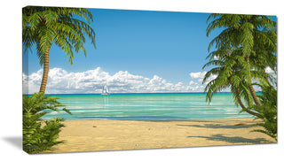"Palms at Caribbean Beach" Seashore Canvas Photo Print, 32"x16"