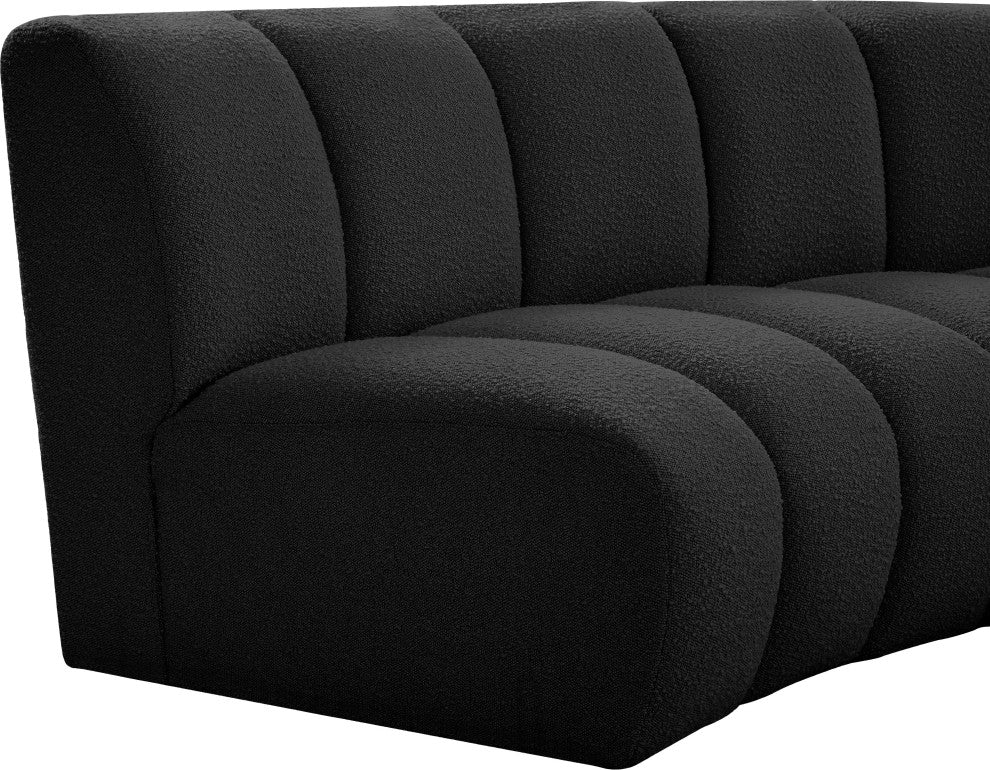 Infinity Black Boucle Fabric Upholstered Arc Shaped Modular Sectional, Black, 5-Piece, Arc-Shaped