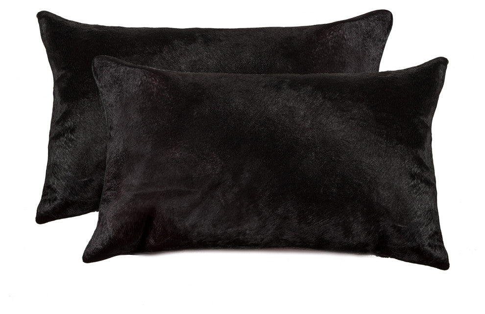 HomeRoots 12" x 20" x 5" Black, Cowhide Pillow 2-Pack