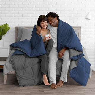 Reversible Bed-in-a-Bag, Dark Blue/Gray Light Gray, Queen