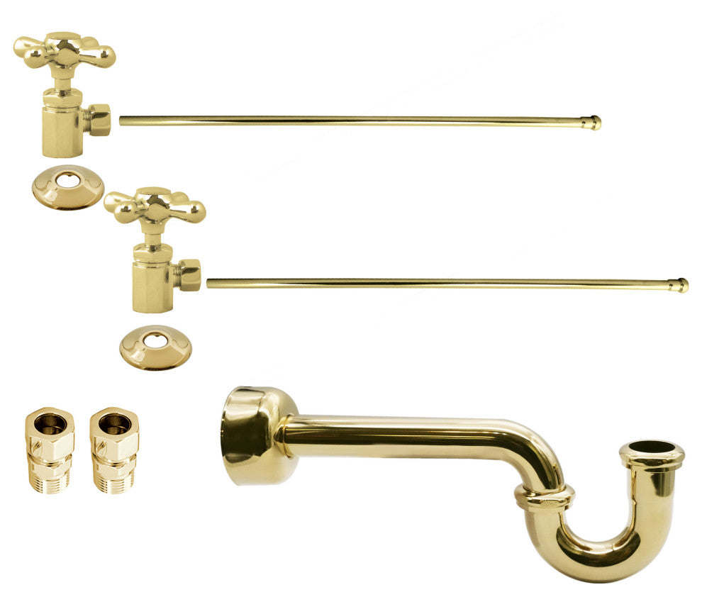 Traditional Pedestal Lavatory Kit - Cross Handles In Polished Brass