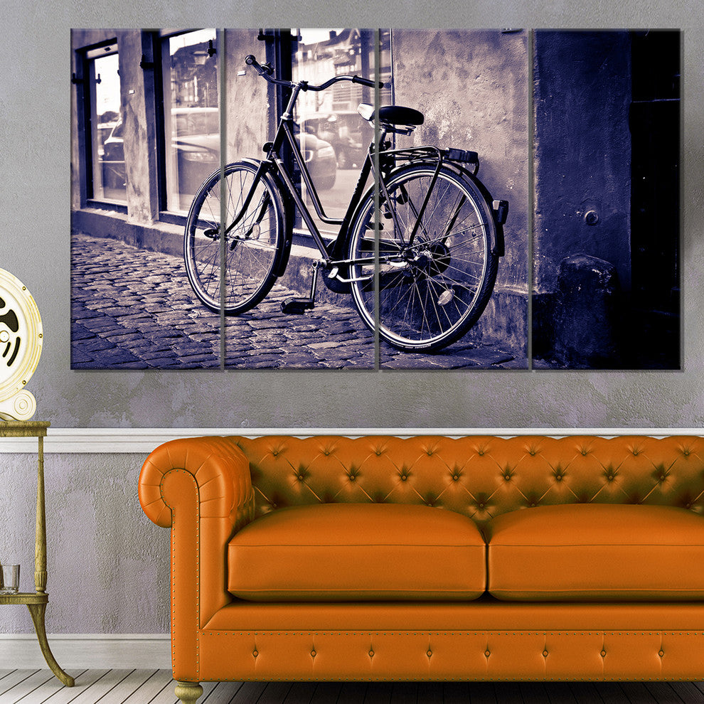 Classic Vintage City Bicycle, Landscape Canvas Wall Art, 48"x28", 4 Panels