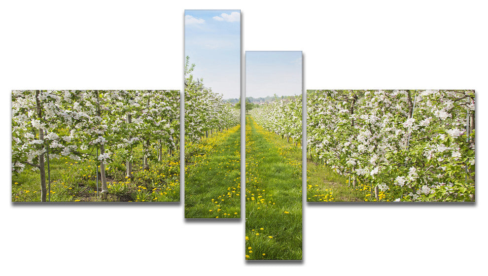 Bloomy Peach Forest Photography, Floral Canvas Art Print, 60"x32", 4 panels