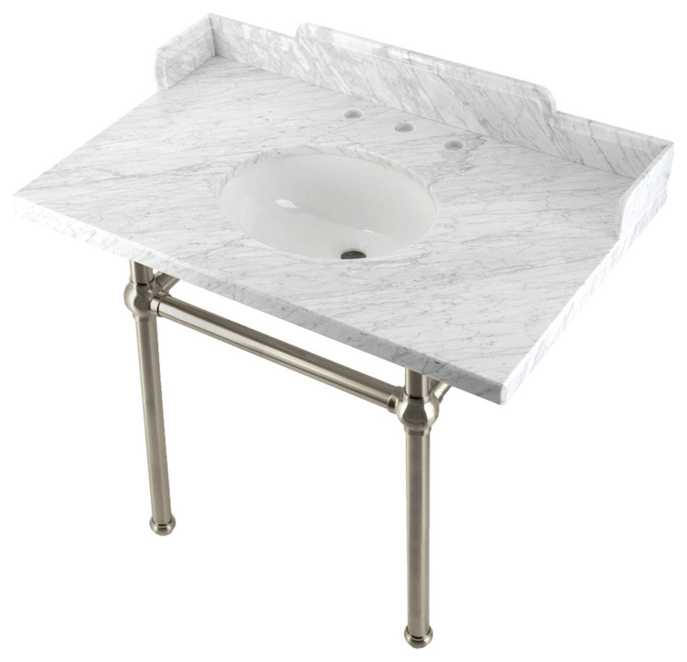 Kingston Brass LMS3630MB8 36" Carrara Marble Console Sink, Legs