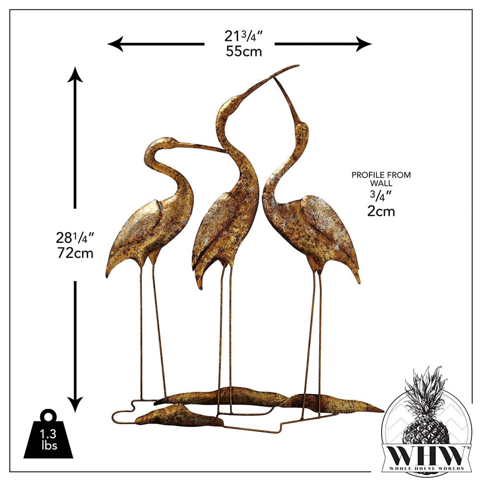 Gilt Cranes Wall Art, 28.5 Inches