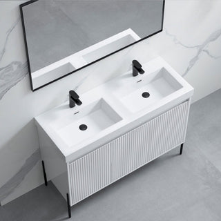 Flutie 48" Bathroom Vanity Set, White, Double Resin White Sink