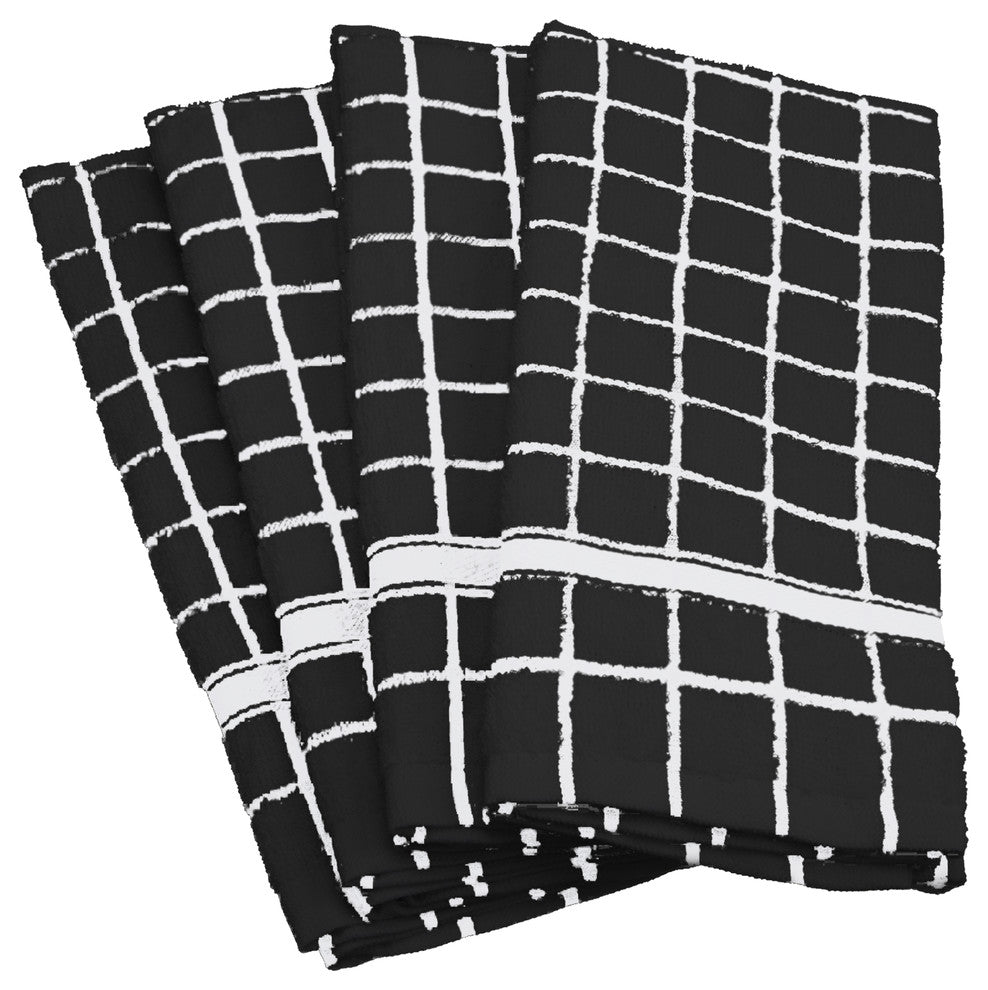 DII Black Solid Windowpane Terry Dishtowel, Set of 4