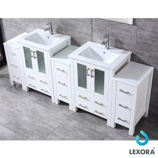 Volez 84" Double Vanity With 3 Side Cabinets Top Square Sink, 22" Mirror