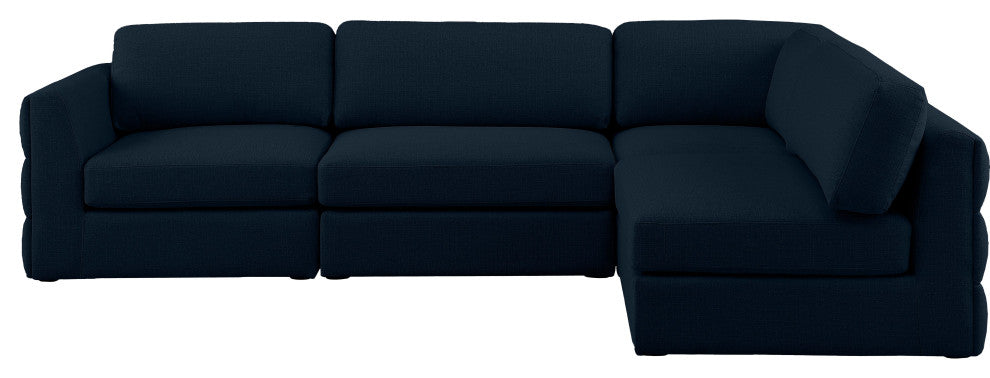 Beckham Linen Textured Fabric 4-Piece Modular L-Shaped Sectional, Navy