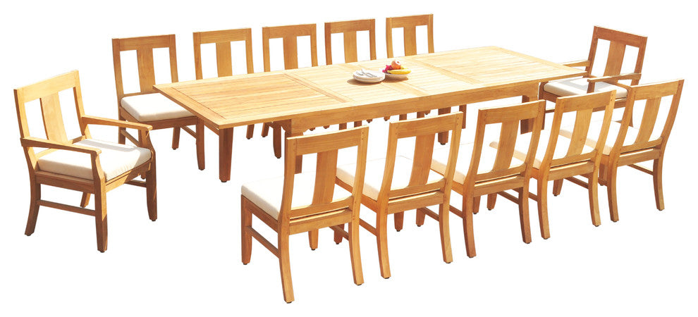 13-Piece Outdoor Teak Dining Set: 122" Extension Rectangle Table, 12 Osbo  Chair