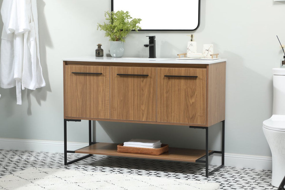Sue Walnut Brown-Light Bathroom Vanity, Walnut Brown, 48"