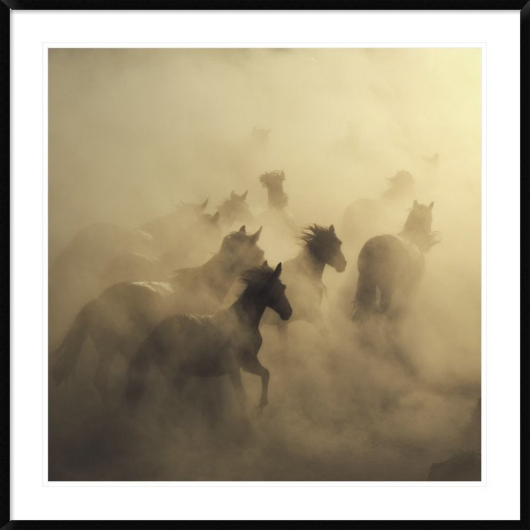 "Migration Of Horses" Framed Digital Print by Huseyin Taskin, 44x44"