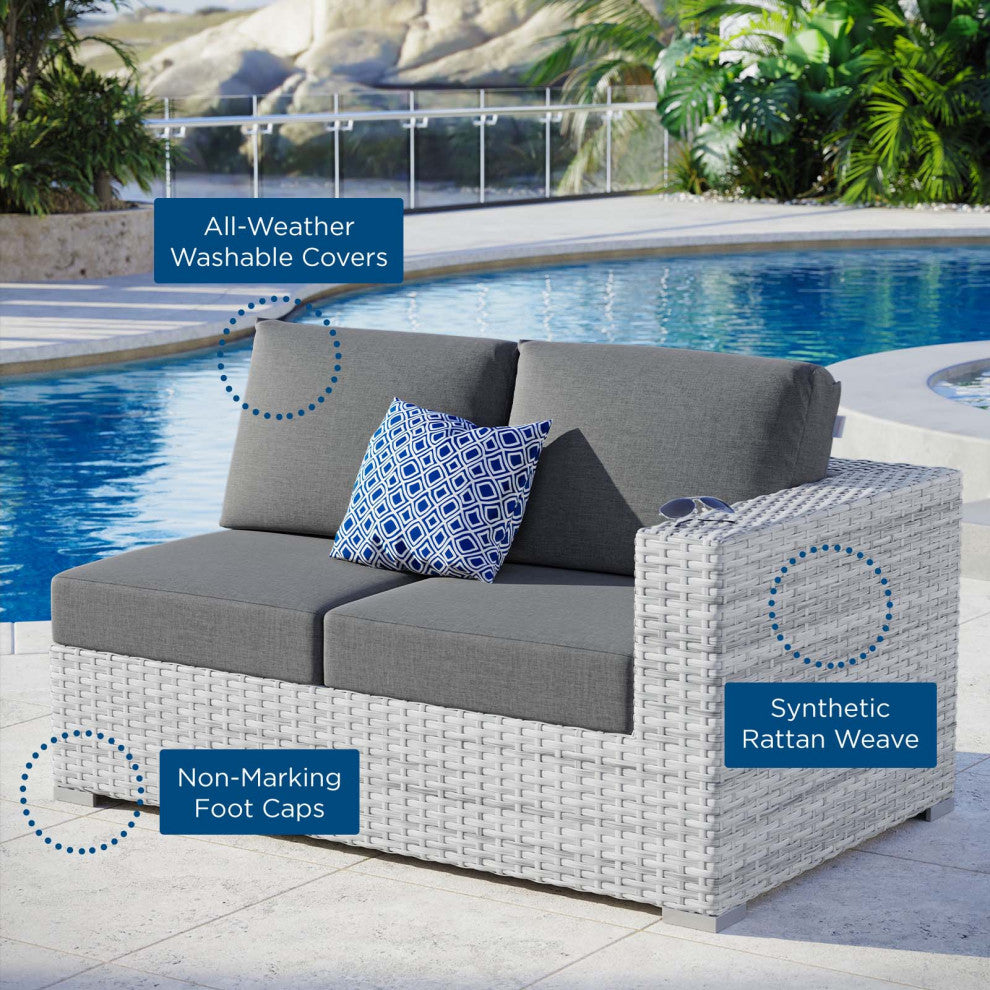 Lounge Loveseat Sofa, Rattan, Wicker, Gray, Modern, Outdoor Patio Bistro