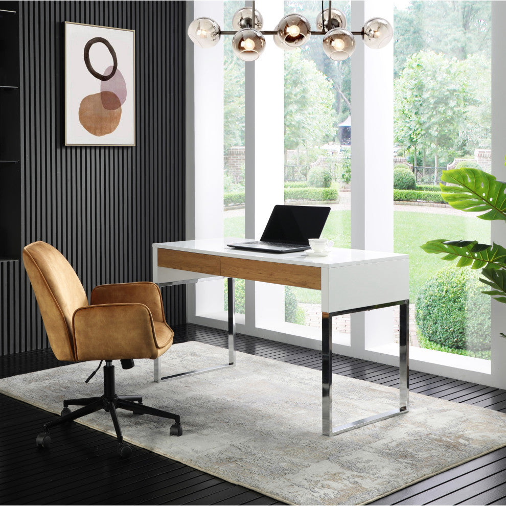 Loft Lyfe Anisa Desk, 2 Storage Drawers, White/Silver