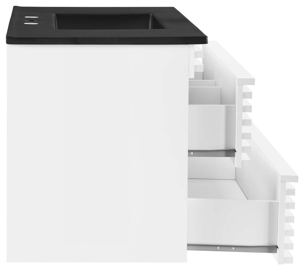 Render 36" Wall-Mount Bathroom Vanity, White Black