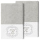 Linum Home Turkish Cotton Monica 2-Piece Embellished Hand Towel Set, Light Gray
