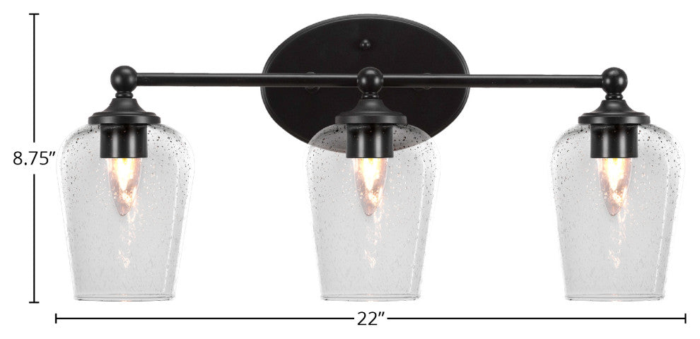 Capri 3-Light Bath Bar, Matte Black/Clear Bubble