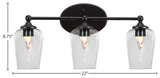 Capri 3-Light Bath Bar, Matte Black/Clear Bubble