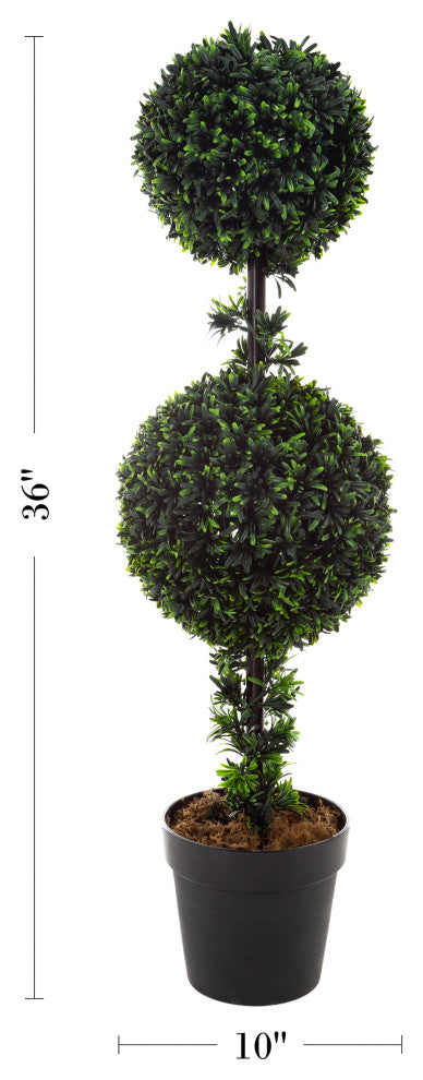 Pure Garden Artificial Podocarpus 36" Double Ball Faux Plant