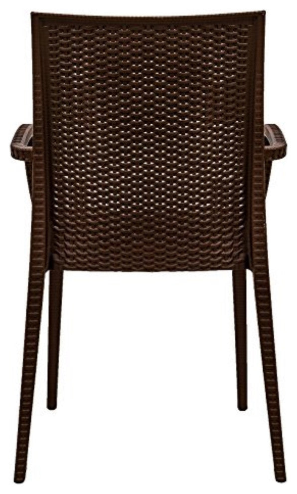 LeisureMod Weave Mace Indoor/Outdoor Chair, With Arms, Set of 4