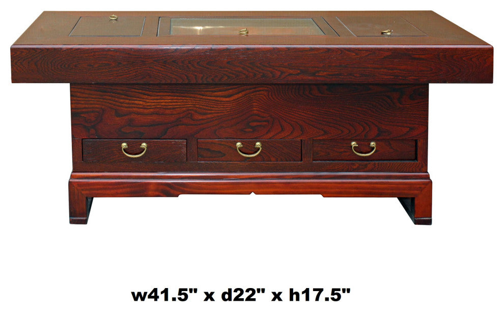 Oriental Rectangular Bold Thick Wood Drawers Coffee Table Hcs5305