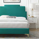 Platform Bed Frame, Queen Size, Velvet, Teal Blue, Modern Contemporary, Bedroom