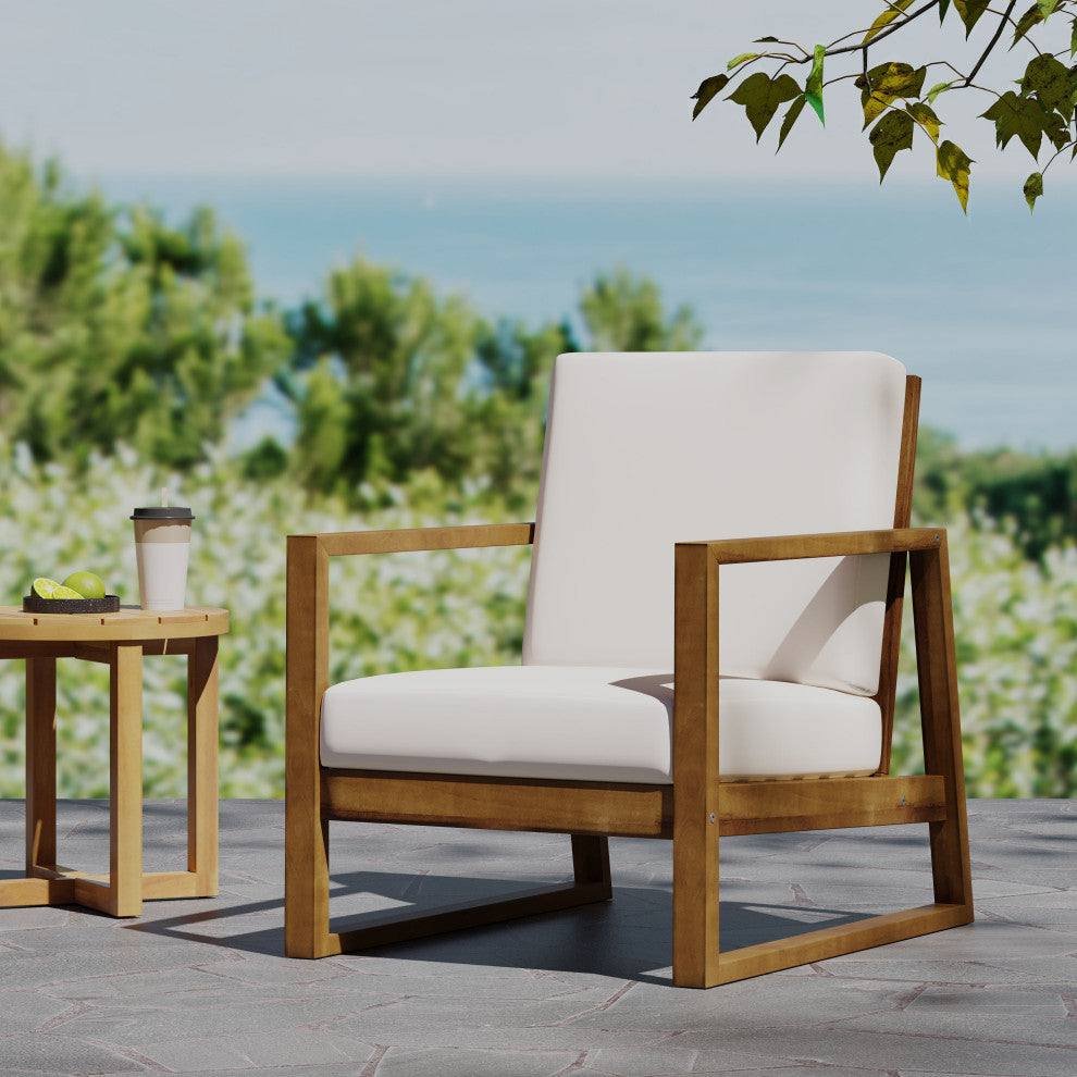 Silla Outdoor Acacia Wood Club Chair with Cushion, Teak/Beige