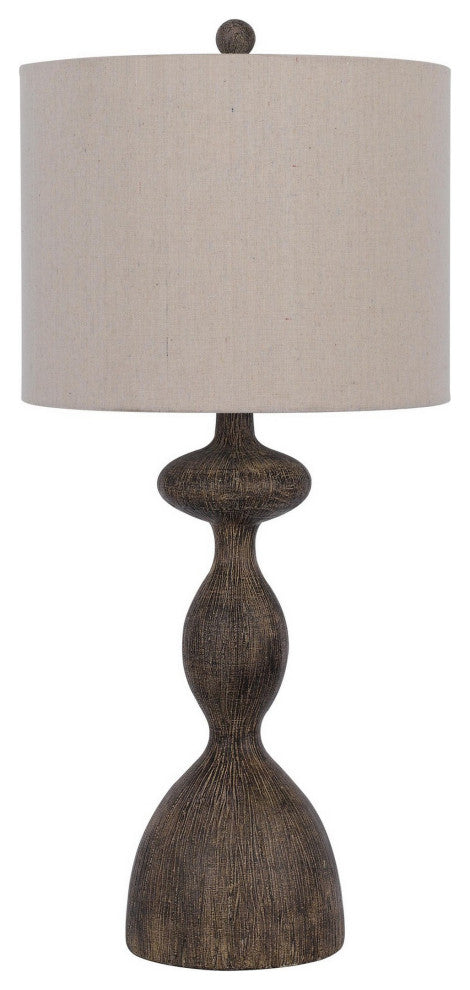 Benzara BM282180 2 Table Lamps, Resin Accent, Rustic Wood Brown, Beige